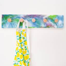 Resin Art Coat Rack With Oak Wall Hanging Hooks, Resin Entryway Or Towel Holder, Custom Epoxy Rack, Oak For Storage