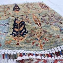 Handmade Afghan Wool Rug Tree Of Life Oriental Carpet - 4.10x3.3 Ft - thumbnail 4