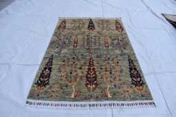 Handmade Afghan Wool Rug Tree Of Life Oriental Carpet - 4.10x3.3 Ft - thumbnail 1