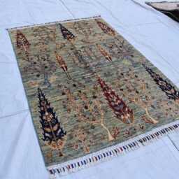 Handmade Afghan Wool Rug Tree Of Life Oriental Carpet - 4.10x3.3 Ft - thumbnail 2