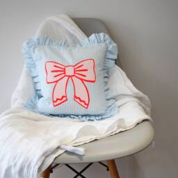 stripe Bow Frill Cushion Pillow, Screen Printed Cushion, Bright Decor - thumbnail 3
