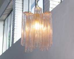 Murano Suspension Light ??30 cm - Pink Glass Hand-Blown Italy Vintage Style - thumbnail 1