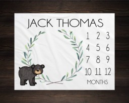 Woodland Milestone Blanket Monthly Growth Tracker Soft Fleece Bear Baby Shower Gift Newborn Watch Me Grow Boy - thumbnail 1