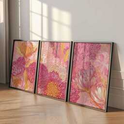 Pink Floral Wall Art Prints Set Of 3, Modern Botanical Posters, Vibrant Flower Artwork For Living Room, Bedroom Or Contemporary Home Decor - thumbnail 2