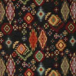 Upholstered Ottoman Round Hidden Storage Footstool - Moroccan Tribal Fabric Black - thumbnail 4