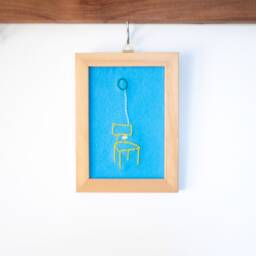 Funny Embroidery Art in Frame, Balloon With Chair, Re-Used, Recycled Weird Work, Funny Gift, Wall Art, Cute, Gold - thumbnail 2