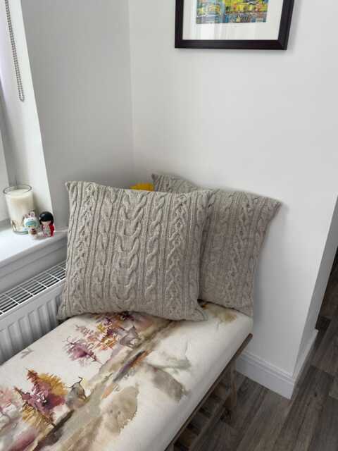 Alpaca Cushion Cover, Hand Knitted, Cable Design - image 1