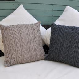 Alpaca Cushion Cover, Hand Knitted, Cable Design - thumbnail 3