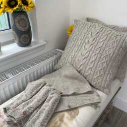 Alpaca Cushion Cover, Hand Knitted, Cable Design - thumbnail 2
