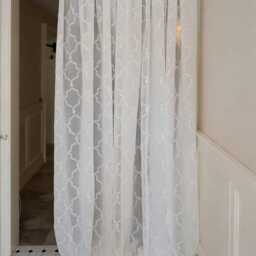 A Pair Of Off White Linen Blend Sheer Curtains With Geometric Pattern, Living Room Curtains, Custom Made, Privacy Curtains - thumbnail 4