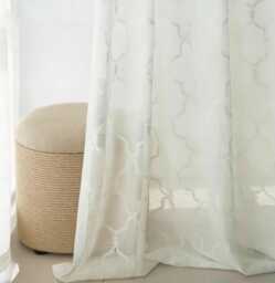 A Pair Of Off White Linen Blend Sheer Curtains With Geometric Pattern, Living Room Curtains, Custom Made, Privacy Curtains - thumbnail 1