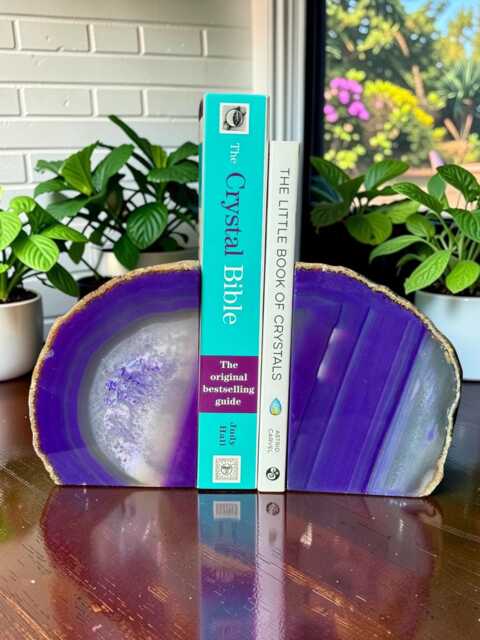 Purple Agate & Quartz Crystal Geode Bookends - Luxury Natural Book Ends Home D??cor Office Shelf Styling Set #3 - image 1