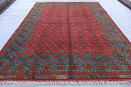 7x10 Afghan Bukhara Rug Turkmen Hand Knotted Veg Dye Wool Oriental Rug, Tribal Area Red Green Blue Traditional For Living Room - thumbnail 1