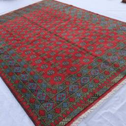 7x10 Afghan Bukhara Rug Turkmen Hand Knotted Veg Dye Wool Oriental Rug, Tribal Area Red Green Blue Traditional For Living Room - thumbnail 2