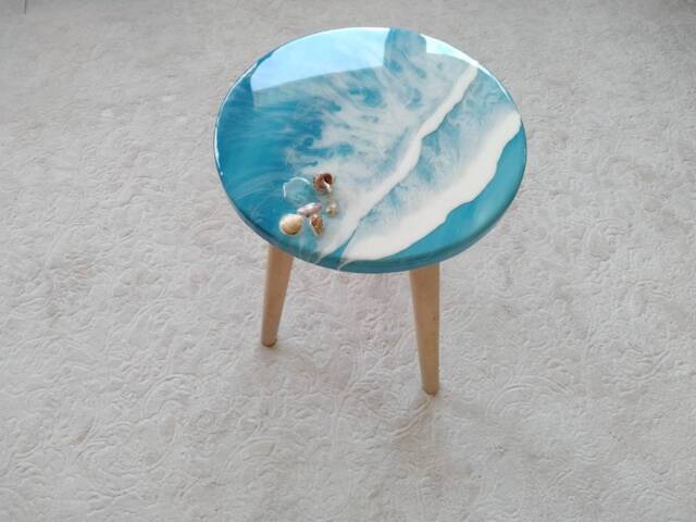 Blue Ocean Wave Resin Coffee Table Modern Beach House Decor - image 1
