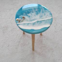 Blue Ocean Wave Resin Coffee Table Modern Beach House Decor - thumbnail 2