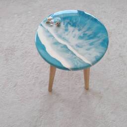 Blue Ocean Wave Resin Coffee Table Modern Beach House Decor - thumbnail 4