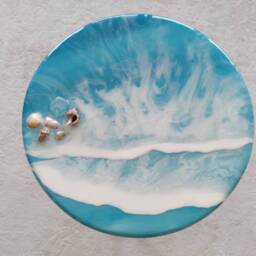 Blue Ocean Wave Resin Coffee Table Modern Beach House Decor - thumbnail 3