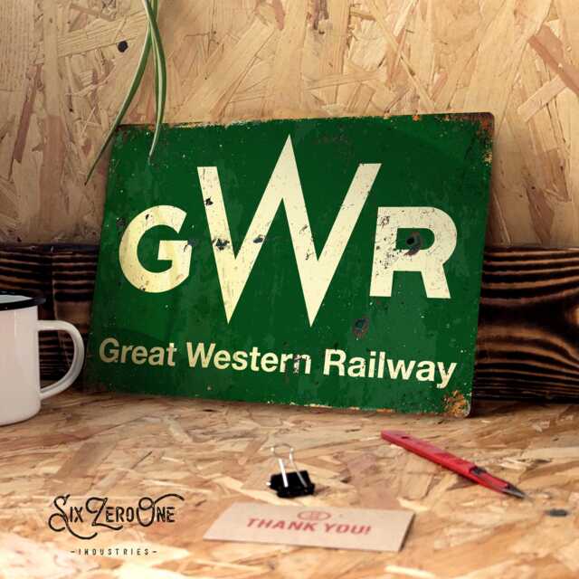 Great Western Metal Sign - Worn Look Rusty Print. Gwr Railway Train Station Platform Engine Room Shed - image 1