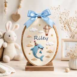 Personalized Embroidered Baby Name Hoop, Nursery Wall Decor, Custom Dolphin Shower Gift, Newborn Keepsake - thumbnail 1