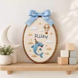 Personalized Embroidered Baby Name Hoop, Nursery Wall Decor, Custom Dolphin Shower Gift, Newborn Keepsake - thumbnail 2