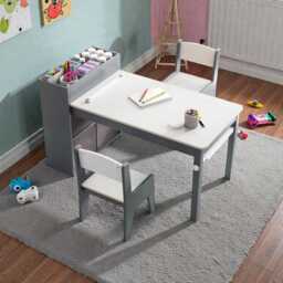 Kids Art Table & Chairs Set With Storage - Wooden Study Desk For