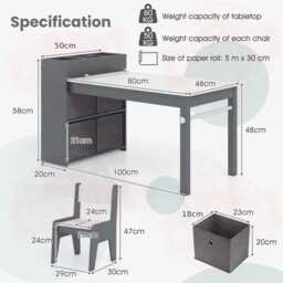 Kids Art Table & Chairs Set With Storage - Wooden Study Desk For - thumbnail 4