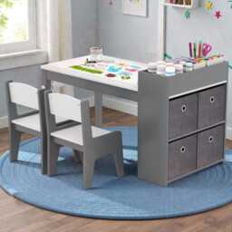 Kids Art Table & Chairs Set With Storage - Wooden Study Desk For - thumbnail 2