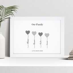Personalised Family Heart Print, Housewarming New Home Gift, Custom Wall Art Framed Picture, Present For Mum, Nanny From Kids Grandkids - thumbnail 1