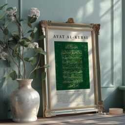 Ayat Al-Kursi - Le Verset Du Tr??ne - Affiche Islamique Vert ??meraude, Calligraphie Arabe, Traduction Fran??aise - thumbnail 2