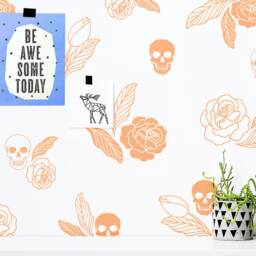 Skulls & Roses Wall Decals - Halloween Decor, Modern Vinyl Decals, Leaf Gold Floral Stickers, Skull - thumbnail 2