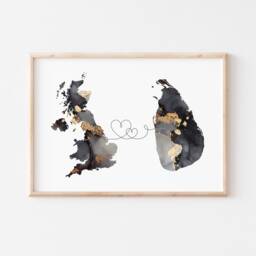 Britain & Sri Lanka Map Black & Gold Travel Wall Art Print - United Kingdom UK - thumbnail 3