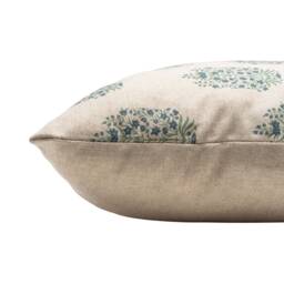 Apple Grove Linen Effect Boudoir Cushion Cover in Indigo Blue & Green. Nature Inspired Geometric Trees Blossom Print. 17x12 - thumbnail 2