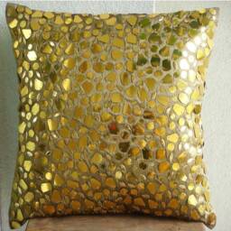"Art Silk Gold Throw Pillow Cover 16""x16" - thumbnail 3