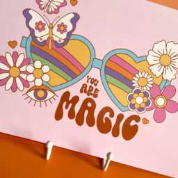 You Are Magic A4 Art Print - 60S Retro Rainbow & Floral Illustration Motivational Slogan - thumbnail 3