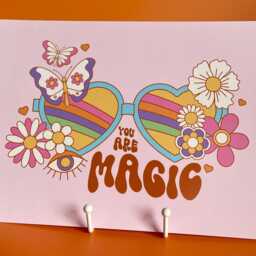 You Are Magic A4 Art Print - 60S Retro Rainbow & Floral Illustration Motivational Slogan - thumbnail 2