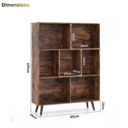 7-Cube Storage Bookcase Mid-Century Modern Wooden Shelf With Metal Legs - thumbnail 4