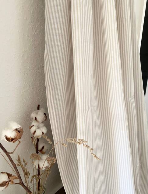 Striped Curtain, Beige Or Grey, Cotton Country Style, Nordic - image 1