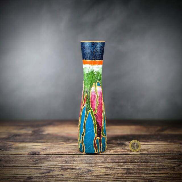 Bud Vase Hand Painted Tall Slim Artisan Glass Blue Pink Gold Abstract Modern Table Decor Home Housewarming Gift - image 1