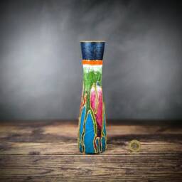 Bud Vase Hand Painted Tall Slim Artisan Glass Blue Pink Gold Abstract Modern Table Decor Home Housewarming Gift - thumbnail 1