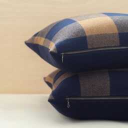 Navy & Camel Plaid Wool Pillow Cover, Buffalo Check Cover - Made To Order - thumbnail 3