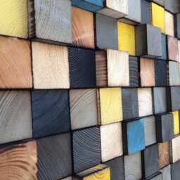 Reclaimed Wood Mosaic Wall Art - Handmade Sound Diffuser - thumbnail 2