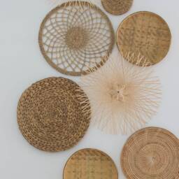 Woven Bamboo Wall Decor Set, Rattan Sunburst Art, Boho Plates - Set Of 8 - thumbnail 3