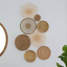 Woven Bamboo Wall Decor Set, Rattan Sunburst Art, Boho Plates - Set Of 8 - thumbnail 1