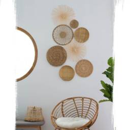 Woven Bamboo Wall Decor Set, Rattan Sunburst Art, Boho Plates - Set Of 8 - thumbnail 2