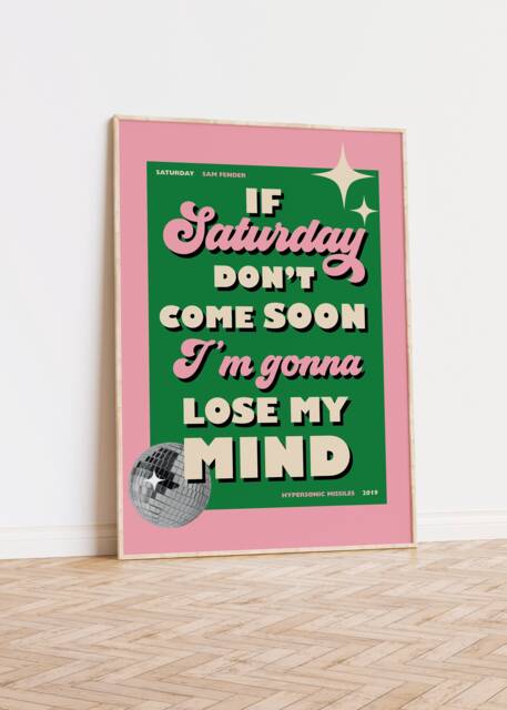 Sam Fender Saturday Wall Print, Lyrics Art, Indie Music Disco Ball Decor - image 1