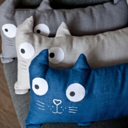 Linen Cat Pillow Gray Nursery Decor, Kids Gift - thumbnail 3