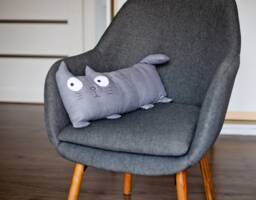 Linen Cat Pillow Gray Nursery Decor, Kids Gift - thumbnail 1