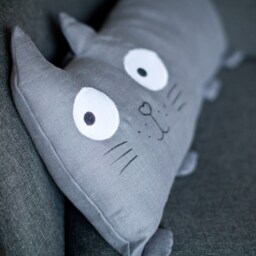 Linen Cat Pillow Gray Nursery Decor, Kids Gift - thumbnail 2