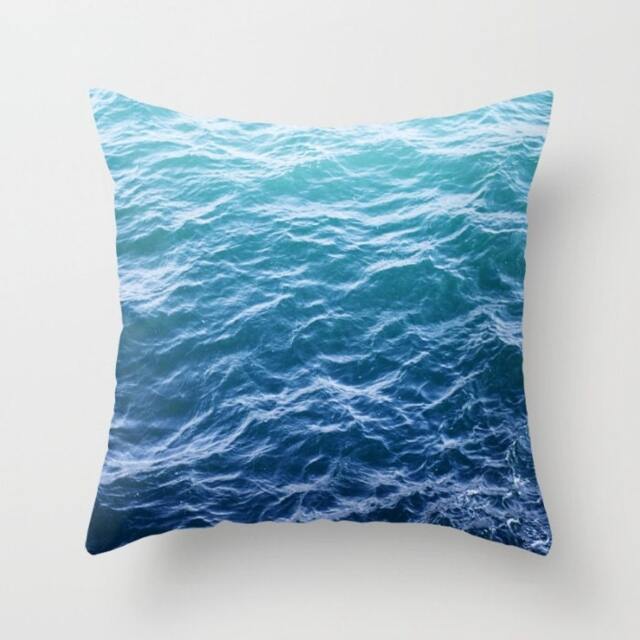 Blue Pillow - Teal Ocean Waves Beautiful Pretty Beach Tide Sunset Water Decor - image 1